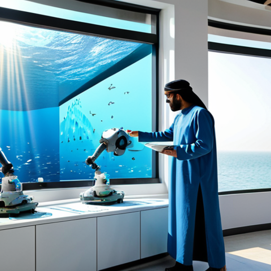 Sustainable Engineering**

"A bright and airy design studio in Dubai. An Arab engineer, fully clothed in modest professional attire, is collaborating with a team on a holographic model of an ocean cleaning robot. Sunlight streams through the window. Displays show data in Arabic numerals and graphs. Emphasis on innovation, sustainability, and teamwork. Safe for work, appropriate content, family-friendly, professional design render, perfect anatomy, well-formed hands."

**