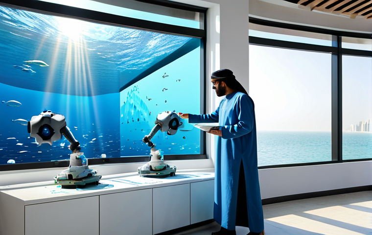 Sustainable Engineering**

"A bright and airy design studio in Dubai. An Arab engineer, fully clothed in modest professional attire, is collaborating with a team on a holographic model of an ocean cleaning robot. Sunlight streams through the window. Displays show data in Arabic numerals and graphs. Emphasis on innovation, sustainability, and teamwork. Safe for work, appropriate content, family-friendly, professional design render, perfect anatomy, well-formed hands."

**