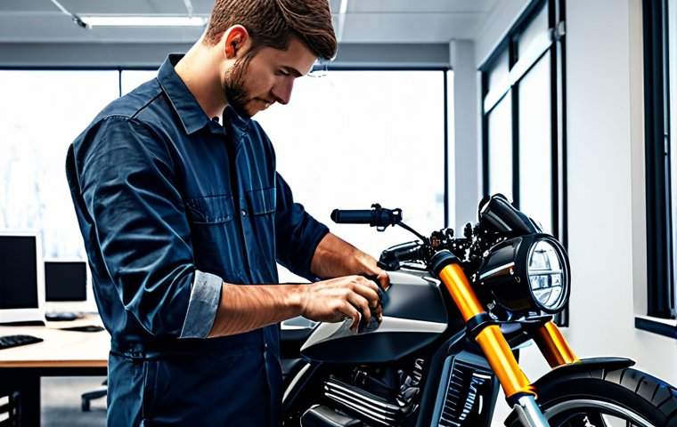 기계설계 실습 과제 아이디어 - **

"A mechanical engineer, fully clothed in work attire, designing a motorcycle suspension system u...