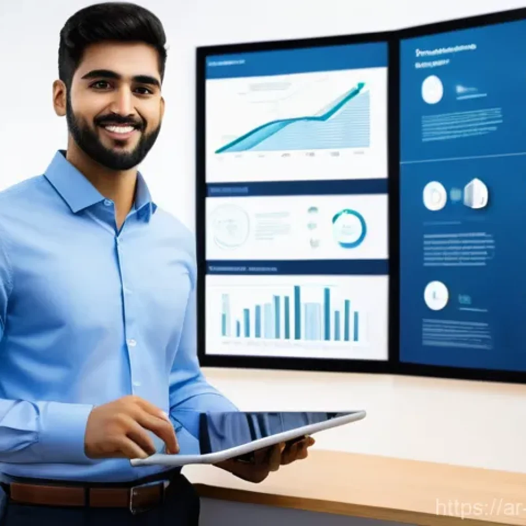 기계설계 기업별 채용 프로세스 - **Prompt 1: Aspiring Engineer's Digital Portfolio Presentation**
    "A young, confident male Arab m...