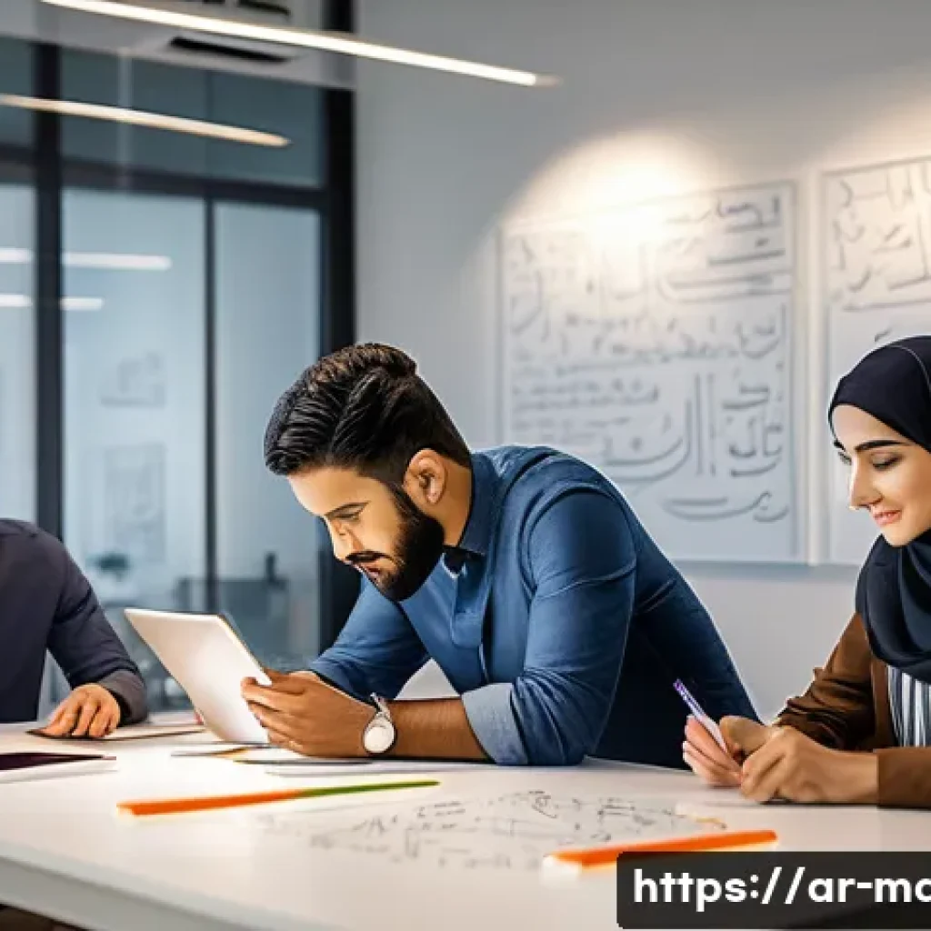 기계설계 아이디어 발상법 - A dynamic brainstorming session in a modern office setting featuring a diverse Arab engineering team...