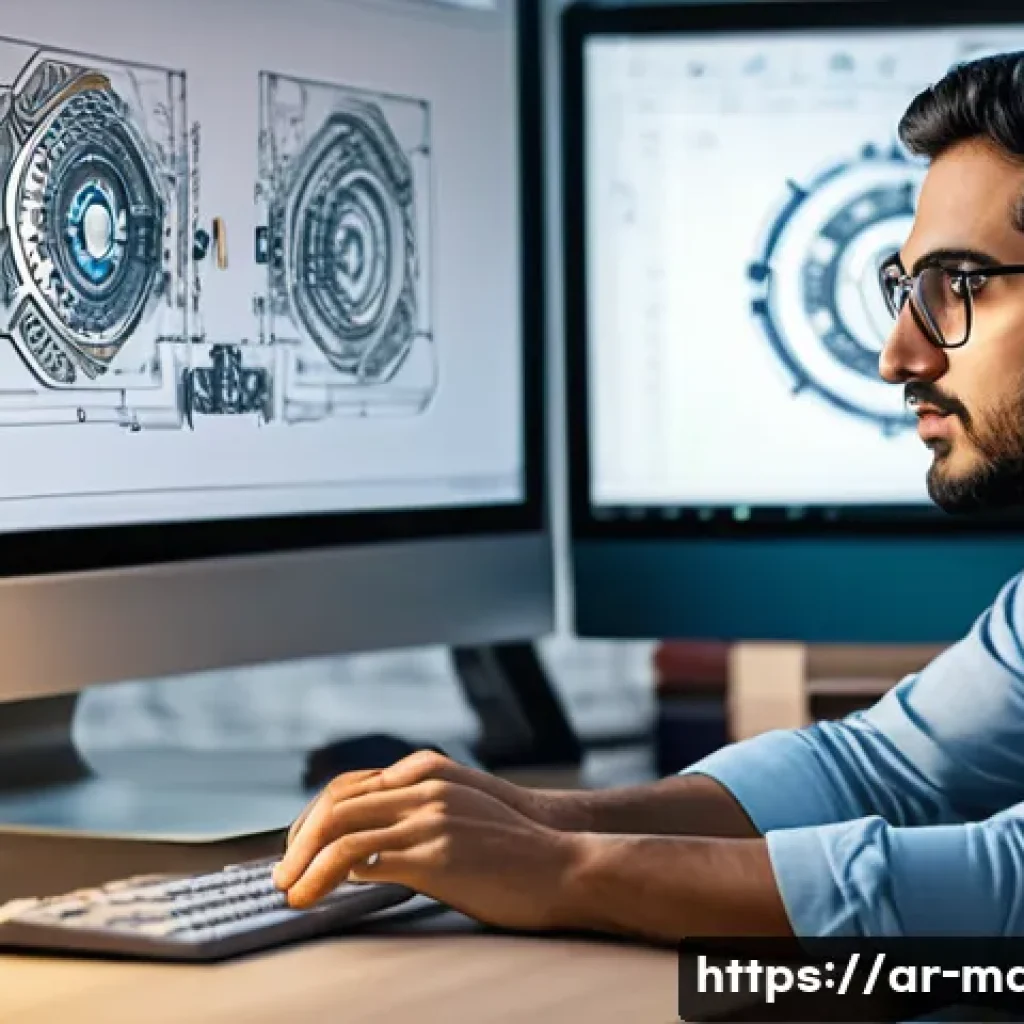 기계설계디자이너 자격증 종류 - A professional Middle Eastern mechanical engineer in a modern office environment, wearing smart casu...