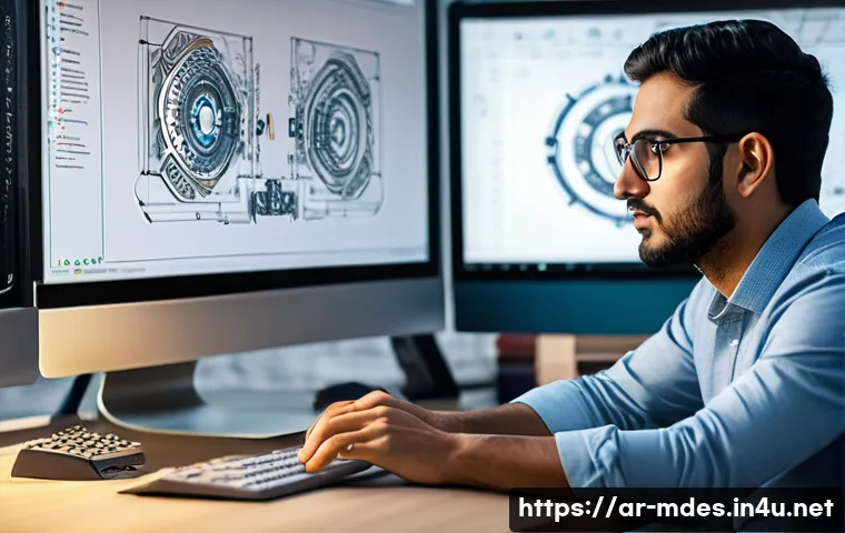 기계설계디자이너 자격증 종류 - A professional Middle Eastern mechanical engineer in a modern office environment, wearing smart casu...