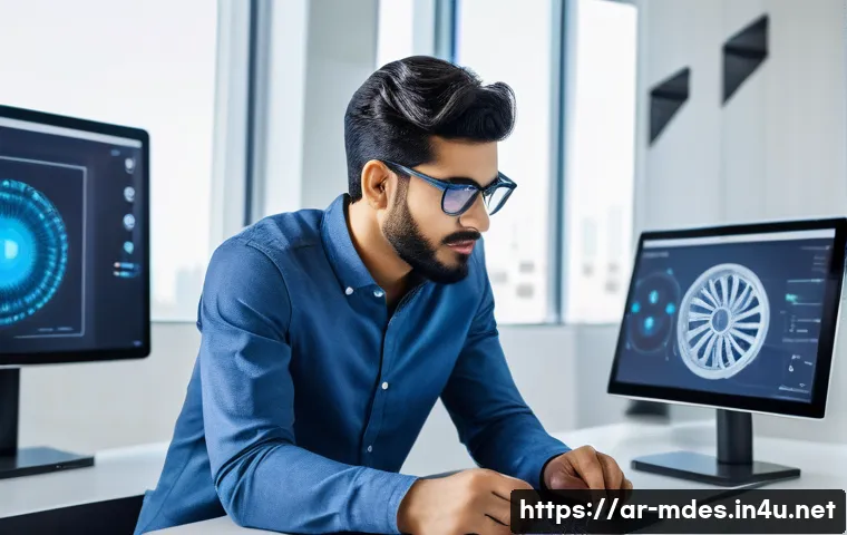 기계설계 이직 타이밍 잡는 법 - A modern mechanical engineer working in a high-tech design studio in Dubai, surrounded by advanced 3...