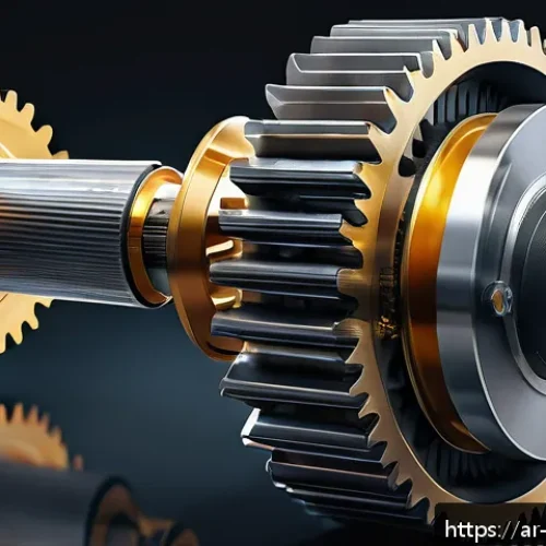 기계설계 실무에서 자주 쓰이는 용어 - A detailed technical illustration of a high-speed rotating gear assembly made from durable, corrosio...