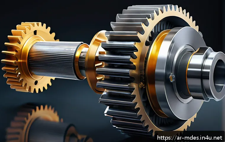 기계설계 실무에서 자주 쓰이는 용어 - A detailed technical illustration of a high-speed rotating gear assembly made from durable, corrosio...