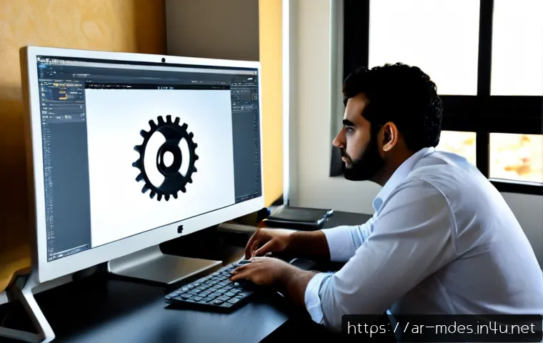기계설계 기술 블로그 운영하기 - Photorealistic mechanical design blogger working at a clean modern desk in a Gulf-region home office...