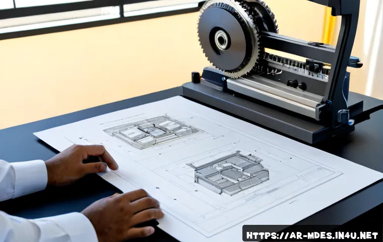 기계설계디자이너 포트폴리오 작성법 - Photorealistic mechanical design portfolio workspace in a modern Arab engineering studio, Arab desig...
